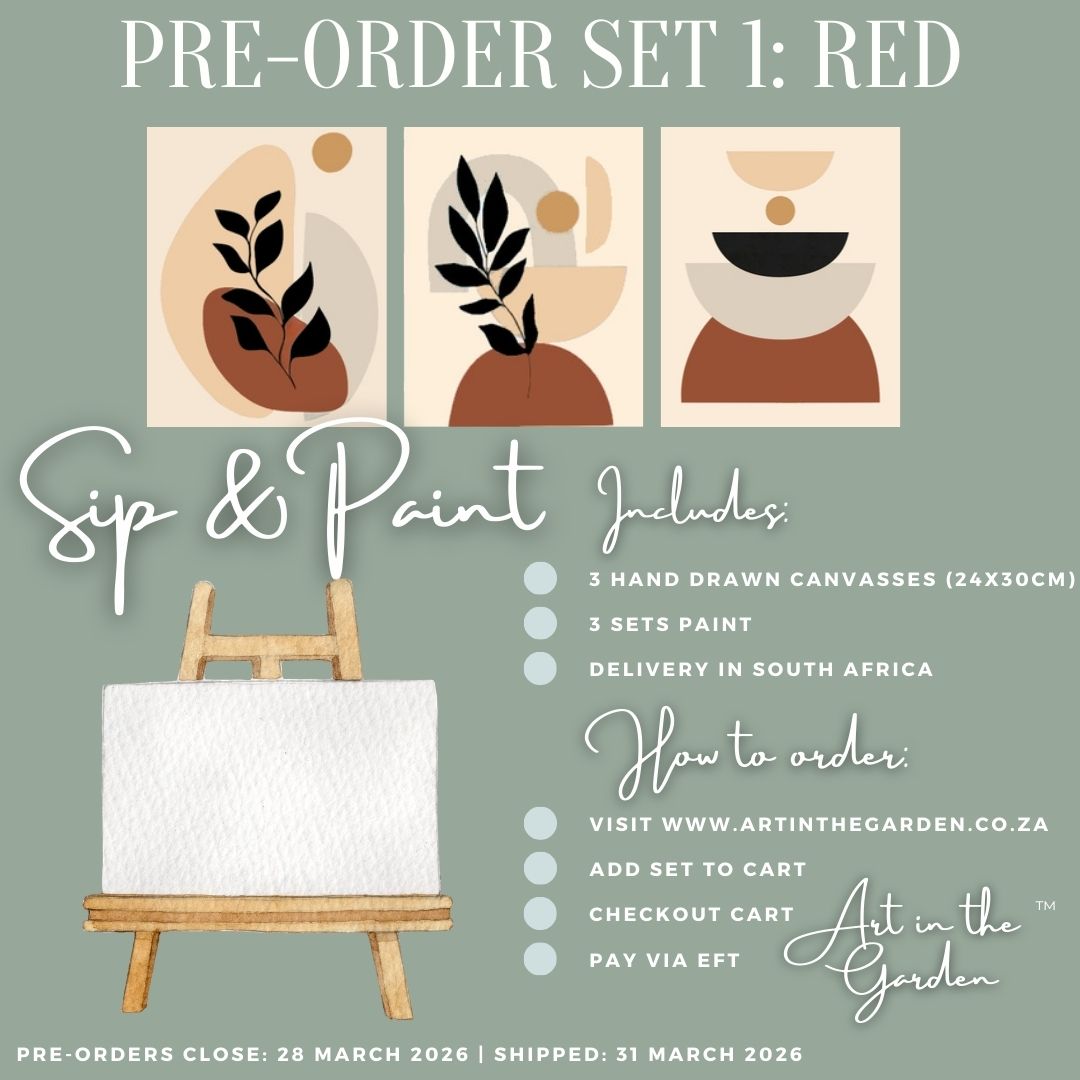 Pre-Order Set 1: Red | Botanical Green Collection Sip & Paint Set | 3 Canvasses/3 Designs