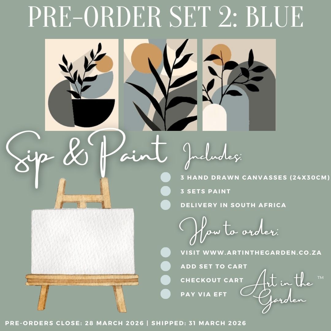 Pre-Order Set 2: Blue | Botanical Green Collection Sip & Paint Set | 3 Canvasses/3 Designs