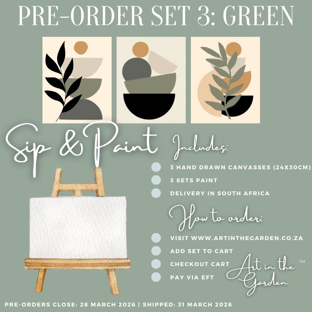 Pre-Order Set 3: Green | Botanical Green Collection Sip & Paint Set | 3 Canvasses/3 Designs