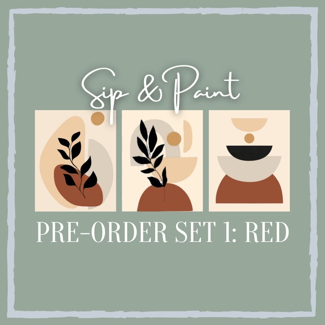Pre-Order Set 1: Red | Botanical Green Collection Sip & Paint Set | 3 Canvasses/3 Designs